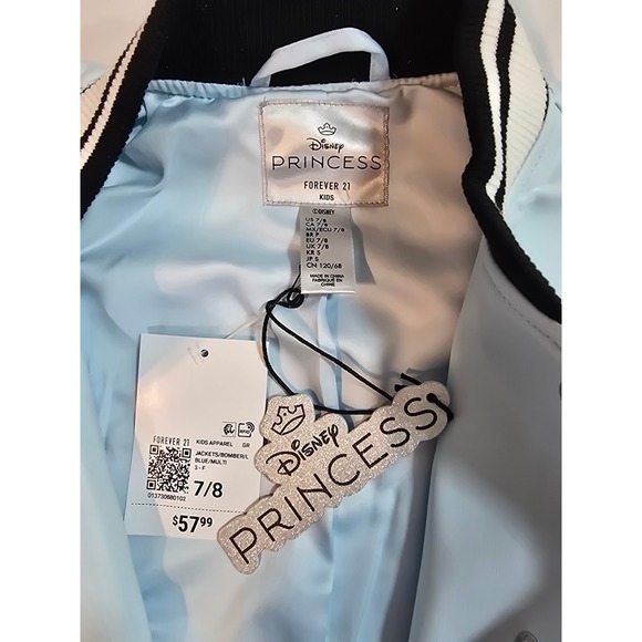 Disney Princess Cinderella Kids Varsity Jacket Light Blue Full Zip Size 7/8 - Picture 5 of 9